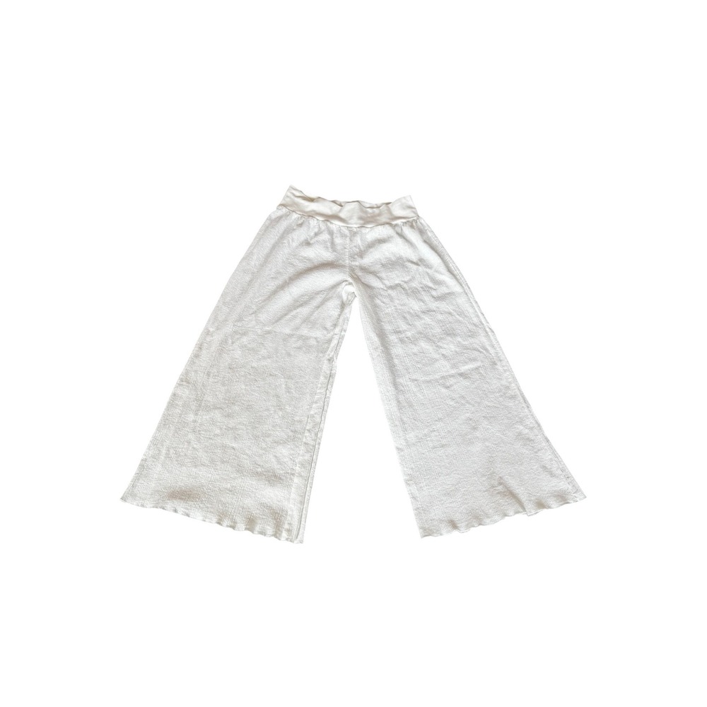 fresh produce Womens White Gauze Wide Leg Crop Pants Elastic Waist Relaxed Boho